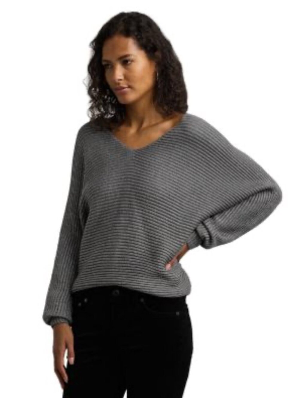 ✨🩶 NWOT Lauren Ralph Lauren Metallic Rib Knit Dolman Sweater Deco Pewter XL ✨